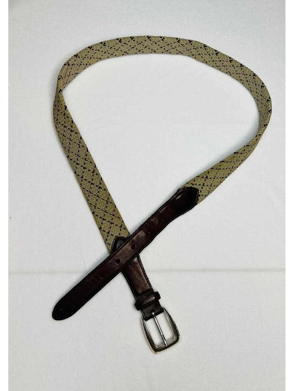 Brighton Woven Beige and Brown Leather Belt Size 38